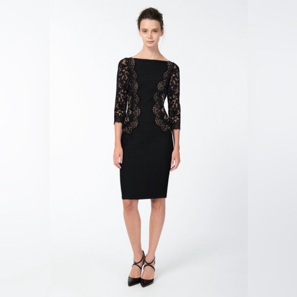 Tadashi Shoji Black Lace Inset Sheath Midi Dress Sz.L